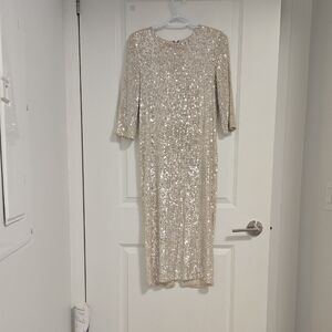 Elegant Sequin Midi Dress in Champagne